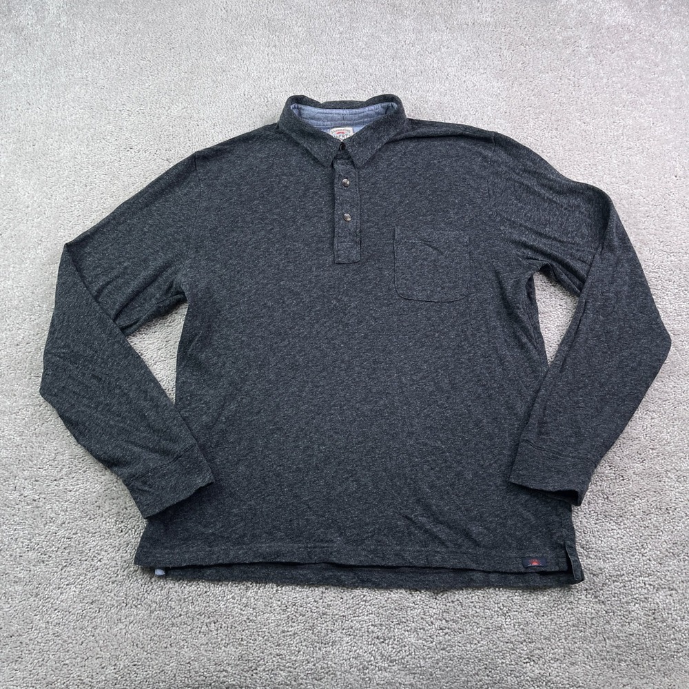 Faherty Polo Shirt Mens Medium Grey Long Sleeve Organic Cotton Jersey Coastal